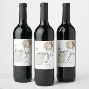 Boho Pampas Names Date Script Wedding Thank You Wine Label