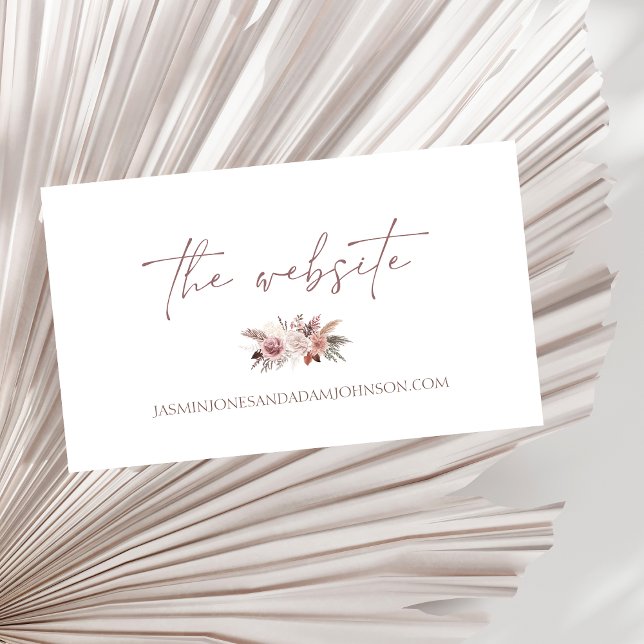 Boho Pampas Neutral Floral Wedding Website Enclosure Card (Boho Dusty Pink Dried Flowers Wedding Website Enclosure Card)