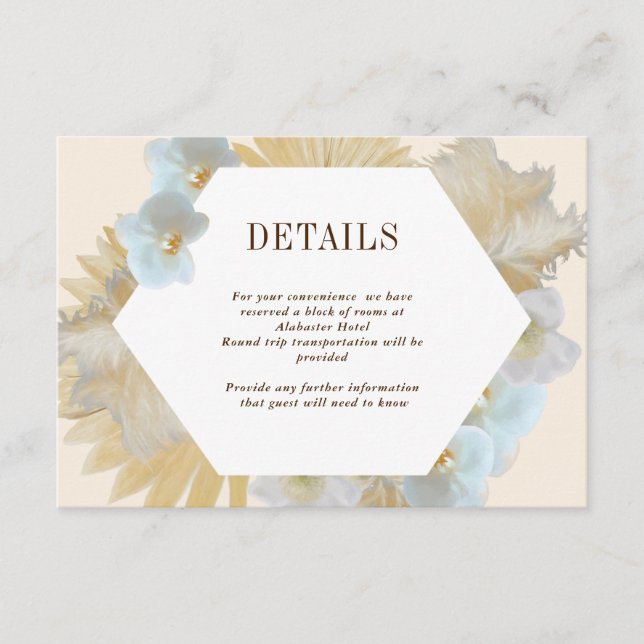 Boho Pampas Orchid Wedding Details Card (Front)