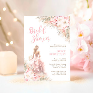 Boho Pampas Orchids Peonies Dress Bridal Shower Invitation