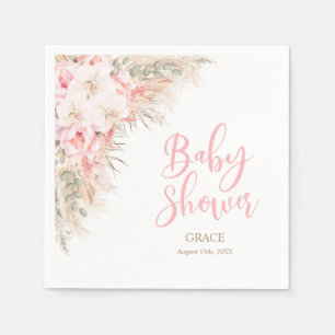 Boho Pampas Orchids Peonies Neutral Baby Shower Napkin