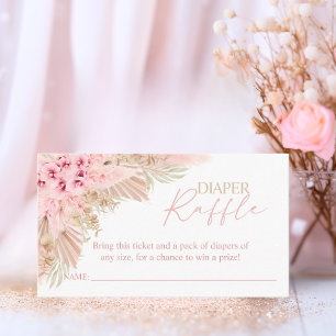 Boho Pampas Pink Girl DIAPER RAFFLE Baby Shower Enclosure Card