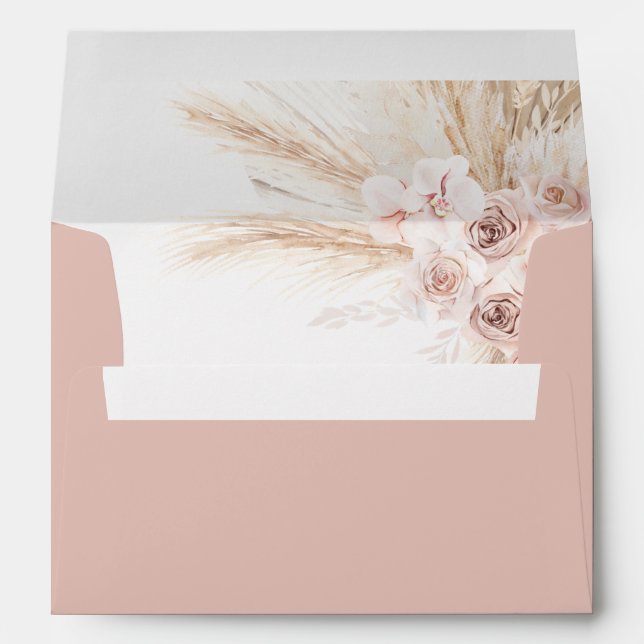 Boho Pampas Pink Girl Floral Baptism Christening Envelope (Back (Bottom))