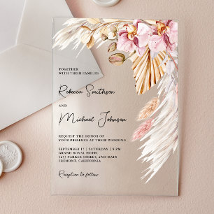 Boho Pampas Pink Orchid Floral Wedding Acrylic Invitations