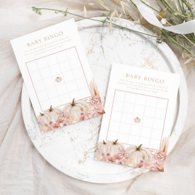 Boho Pampas Pink Pumpkin Baby Bingo Game (Creator Uploaded)