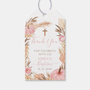 Boho Pampas Pink Pumpkin Baptism Gift Tags 