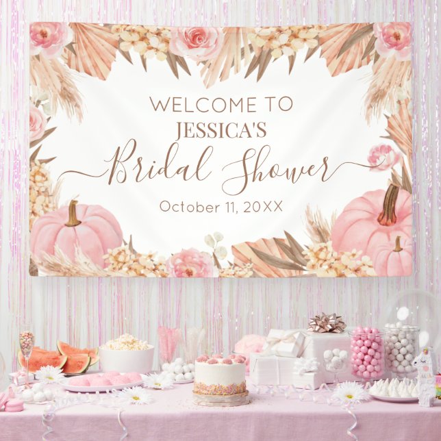 Boho Pampas Pink Pumpkin bridal shower Welcome  Banner (Party)