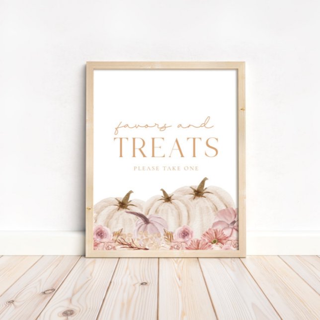 Boho Pampas Pink Pumpkin Favours & Treats Poster (Available for print & instant digital download!)