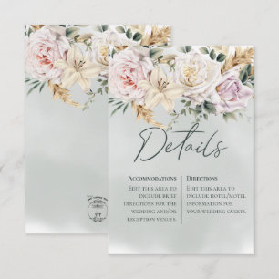 Boho Pampas & Pink Roses Green Details Card