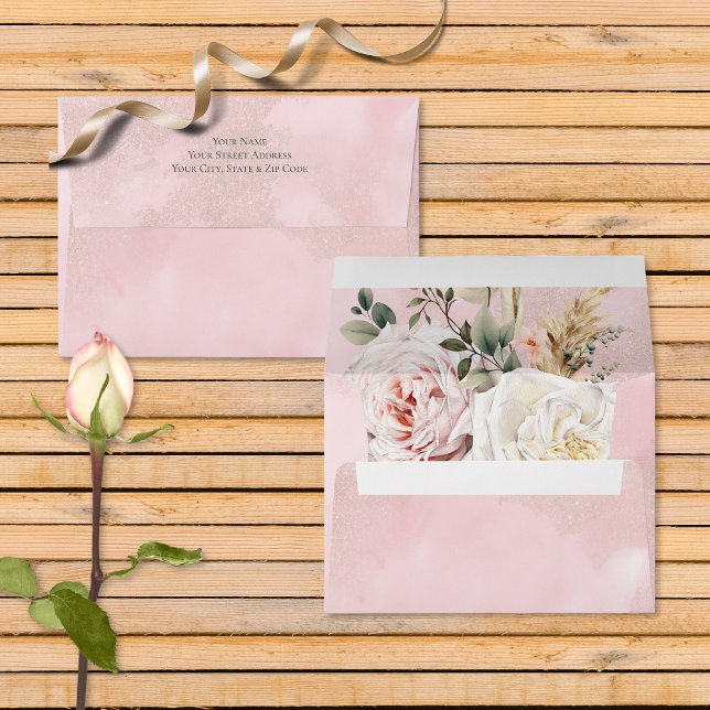 Boho Pampas & Pink Roses Invitation Envelope (Creator Uploaded)