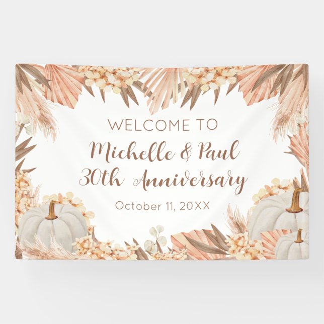 Boho Pampas Pumpkin anniversary Welcome banner (Horizontal)