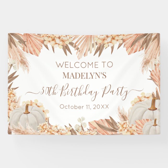 Boho Pampas Pumpkin birthday party Welcome banner (Horizontal)