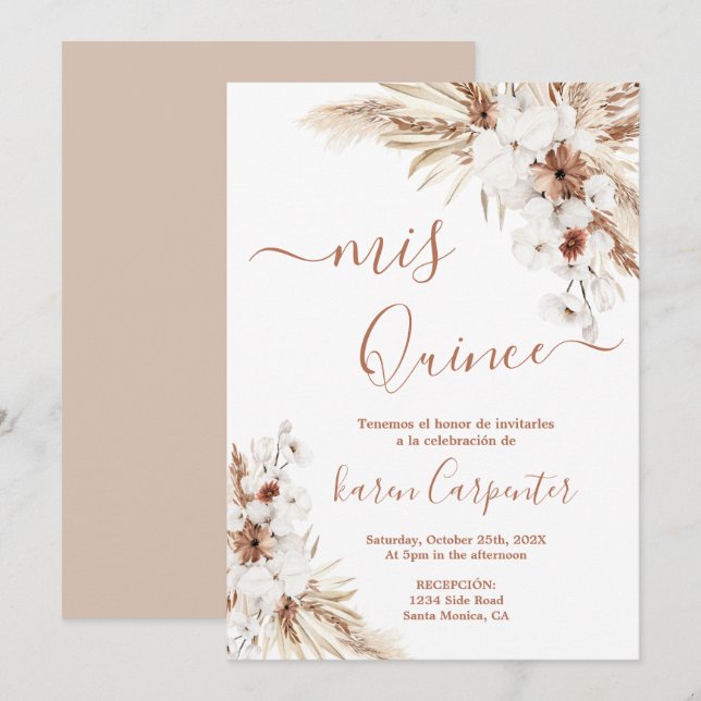 Boho Pampas Quinceanera Invitation (Front/Back)