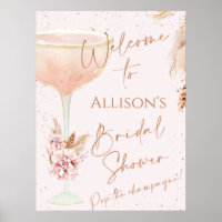 Boho Pampas Rose Gold Glass Bridal Shower Welcome 