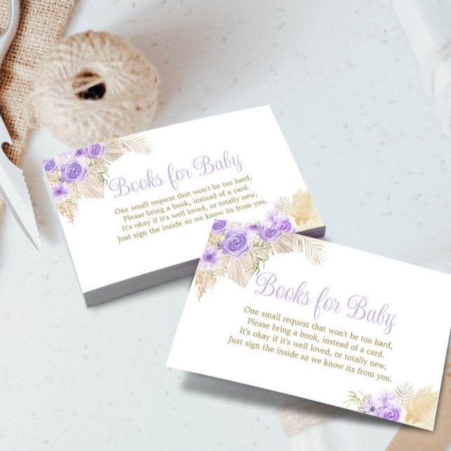 Boho Pampas Roses Girl Shower Books Request Enclosure Card (Creator Uploaded)