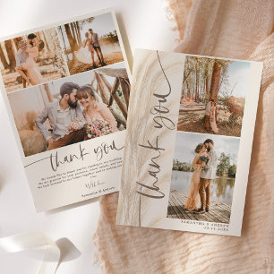 Boho pampas script 5 photos wedding thank you