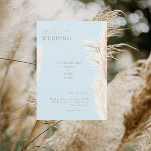 Boho Pampas Sky Blue Together with Wedding Invitation