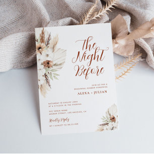boho pampas terracotta floral rehearsal dinner invitation