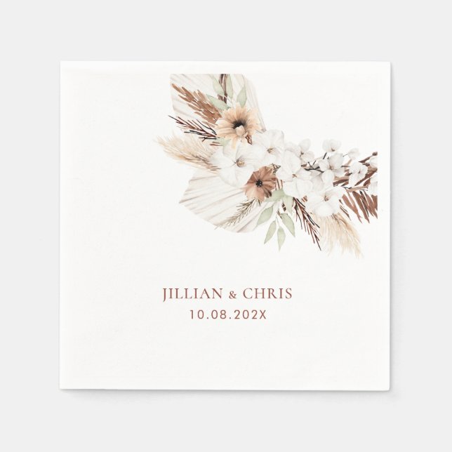 boho pampas terracotta floral wedding napkin (Front)