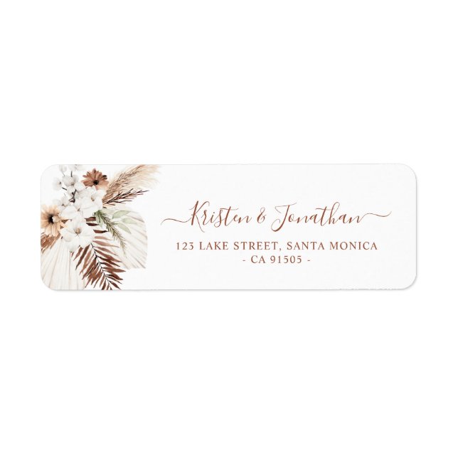 Boho Pampas Terracotta Return Address Label  (Front)