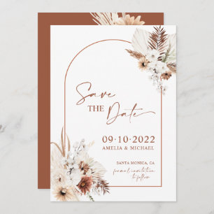 Boho Pampas Terracotta Rust Save The Date