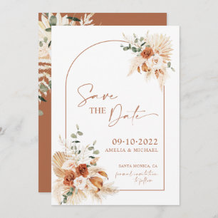 Boho Pampas Terracotta Rust Save The Date LEYLA Invitation