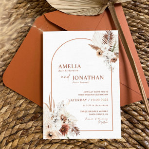 Boho Pampas Terracotta Rust Wedding Invitation 