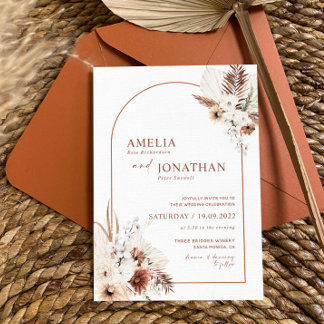 Boho Pampas Terracotta Rust Wedding Invitation 