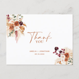 Boho Pampas Terracotta Thank You Postcard