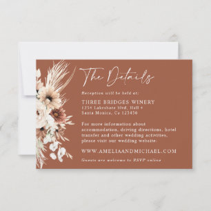 Boho Pampas Terracotta Wedding Details Card