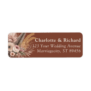 Boho Pampas Terracotta Wedding Return Address Label