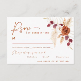 Boho Pampas Terracotta Wedding RSVP Card 