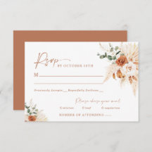 Boho Pampas Terracotta Wedding RSVP Card LEYLA