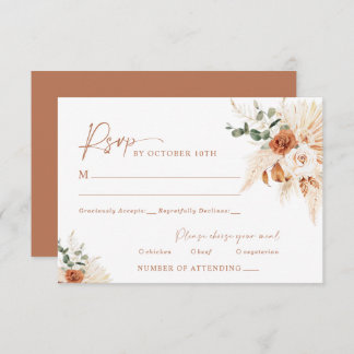 Boho Pampas Terracotta Wedding RSVP Card LEYLA