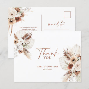 Boho Pampas Terracotta Wedding Thank You Postcard