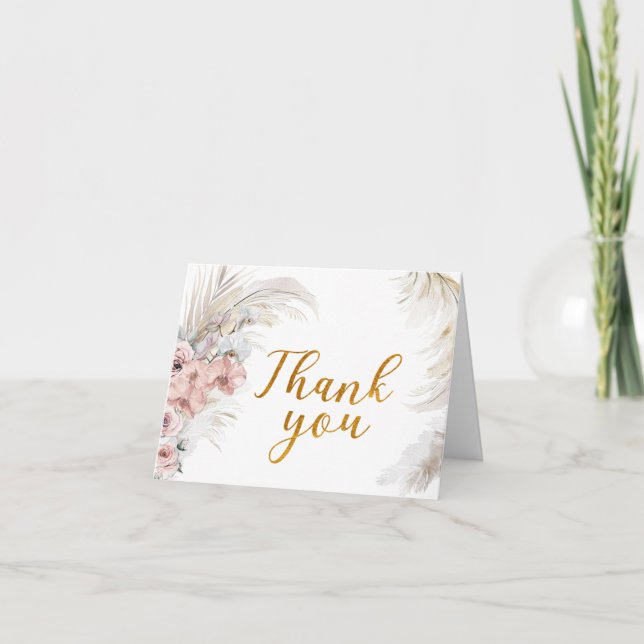 Boho Pampas Thank You Card Blush Pink (Front)