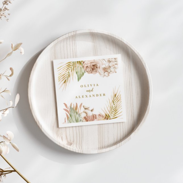 Boho Pampas Tropical Dried Flowers Wedding Napkin (Creator Uploaded)