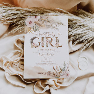 Boho Pampas Tropical Girl Baby Shower Invite