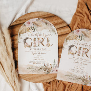 Boho Pampas Tropical Girl Baby Shower Invite