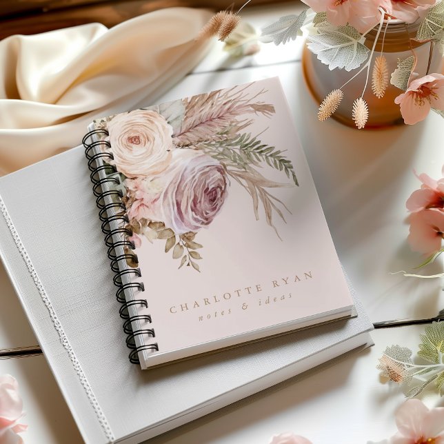 Boho Pampas Watercolor Floral Personalised Notebook (Creator Uploaded)