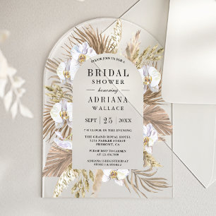 Boho Pampas White Orchid Dried Palm Bridal Shower Acrylic Invitations