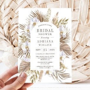 Boho Pampas White Orchid Dried Palm Bridal Shower Invitation