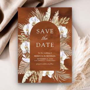 Boho Pampas White Orchid Terracotta Wedding Save The Date