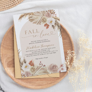 Boho Pampass Grass Arch Fall in Love Bridal Shower Invitation