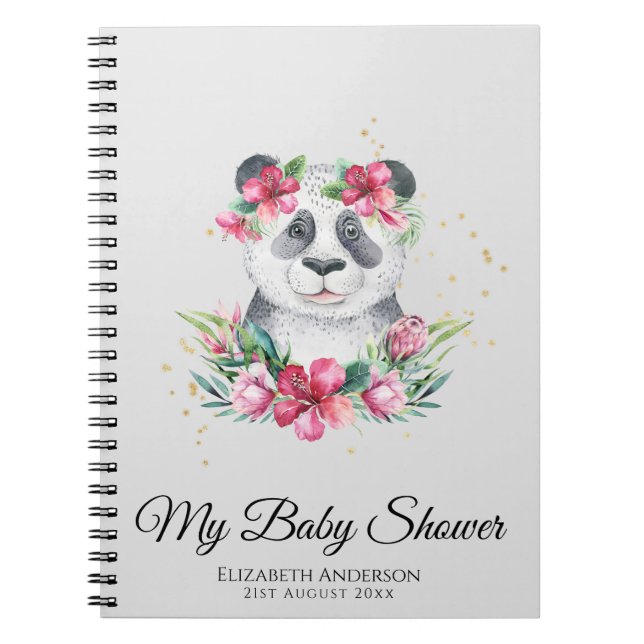 Boho Panda Bear Baby Shower Planner Flowers Notebook (Front)