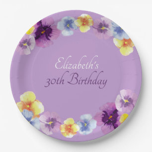 Boho Pansy Garden Party Colourful Floral Birthday Paper Plate