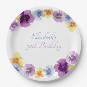 Boho Pansy Garden Party Hand-Illustrated Birthday Paper Plate