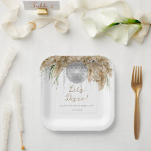 Boho Papmas Grass Disco Ball Birthday Party Paper Plate