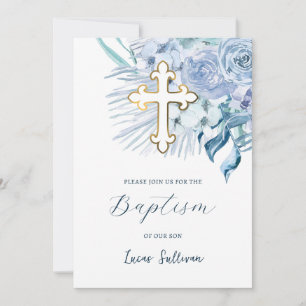 Boho Pastel Blue Baptism Invitation
