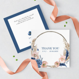 Boho pastel blue & blush Wedding "Thank you" Card